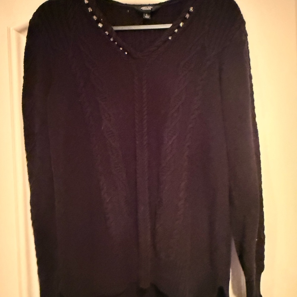 Vera Wang Black Sweater with Crystal Accents